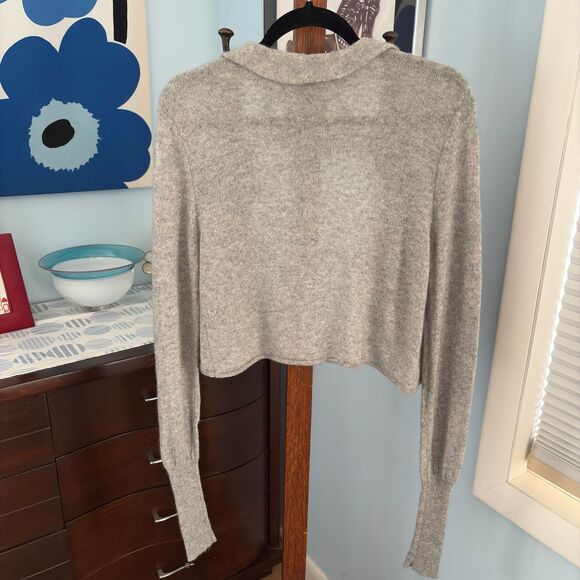 Cynthia Rowley 100% Cashmere Ruffle Shrug Cardigan Light Gray size Medium - Picture 3 of 8